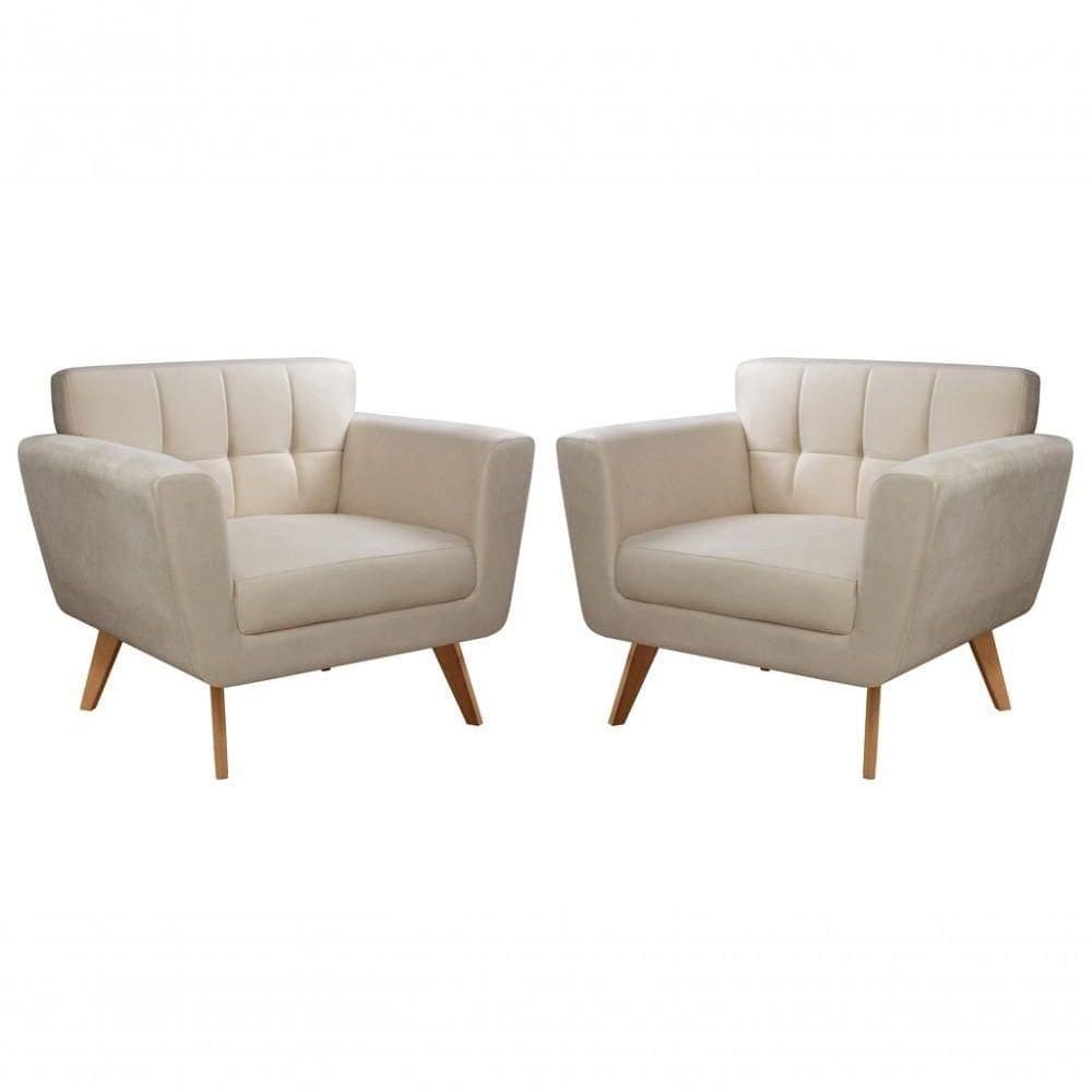 Conjunto 2 Poltronas Bruna Confortável Decorativa Moderna - Veludo Capuccino 250