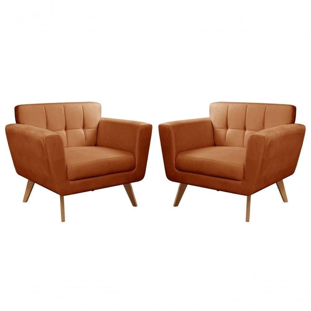 Conjunto 2 Poltronas Bruna Confortável Decorativa Moderna - Veludo Terracota 400