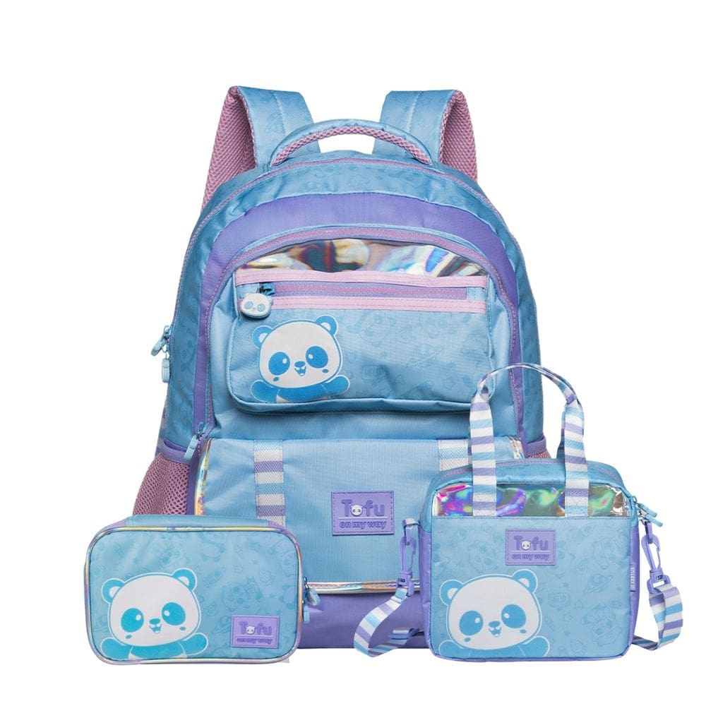 Mochila de Costas Lancheira Térmica Estojo Box Panda Tofu