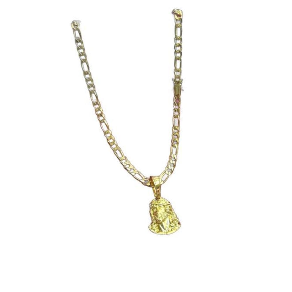 Cordão 3X1 8Mm + Pingente Rosto Cristo Banhado A Ouro 18K