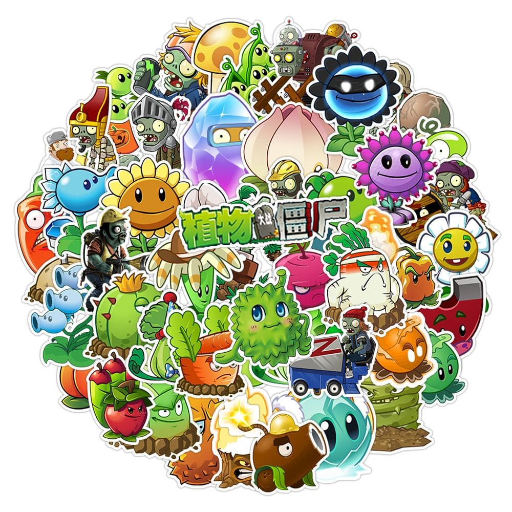 Adesivos Plants Zombies, vinil impermeável, anime, 50 unidades