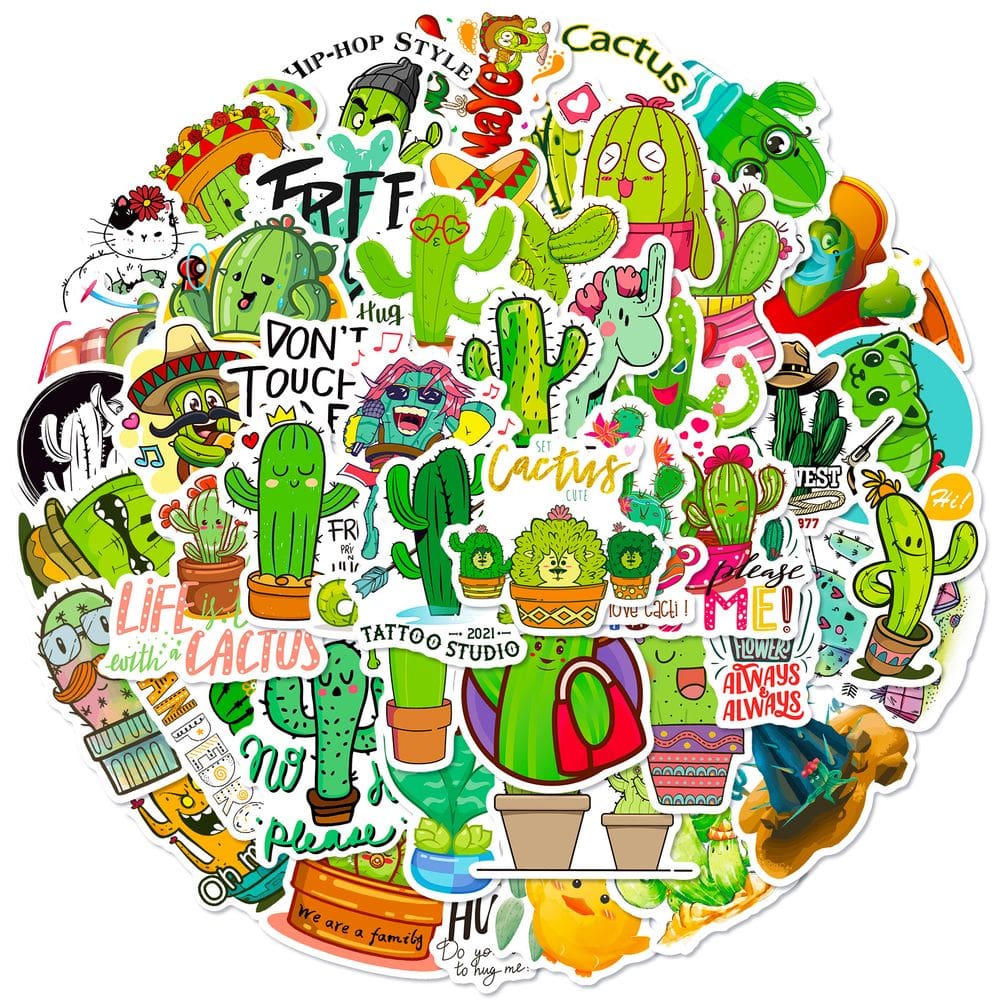 Pacote de adesivos Fresh Cactus Anime, vinil impermeável, 50 unidades