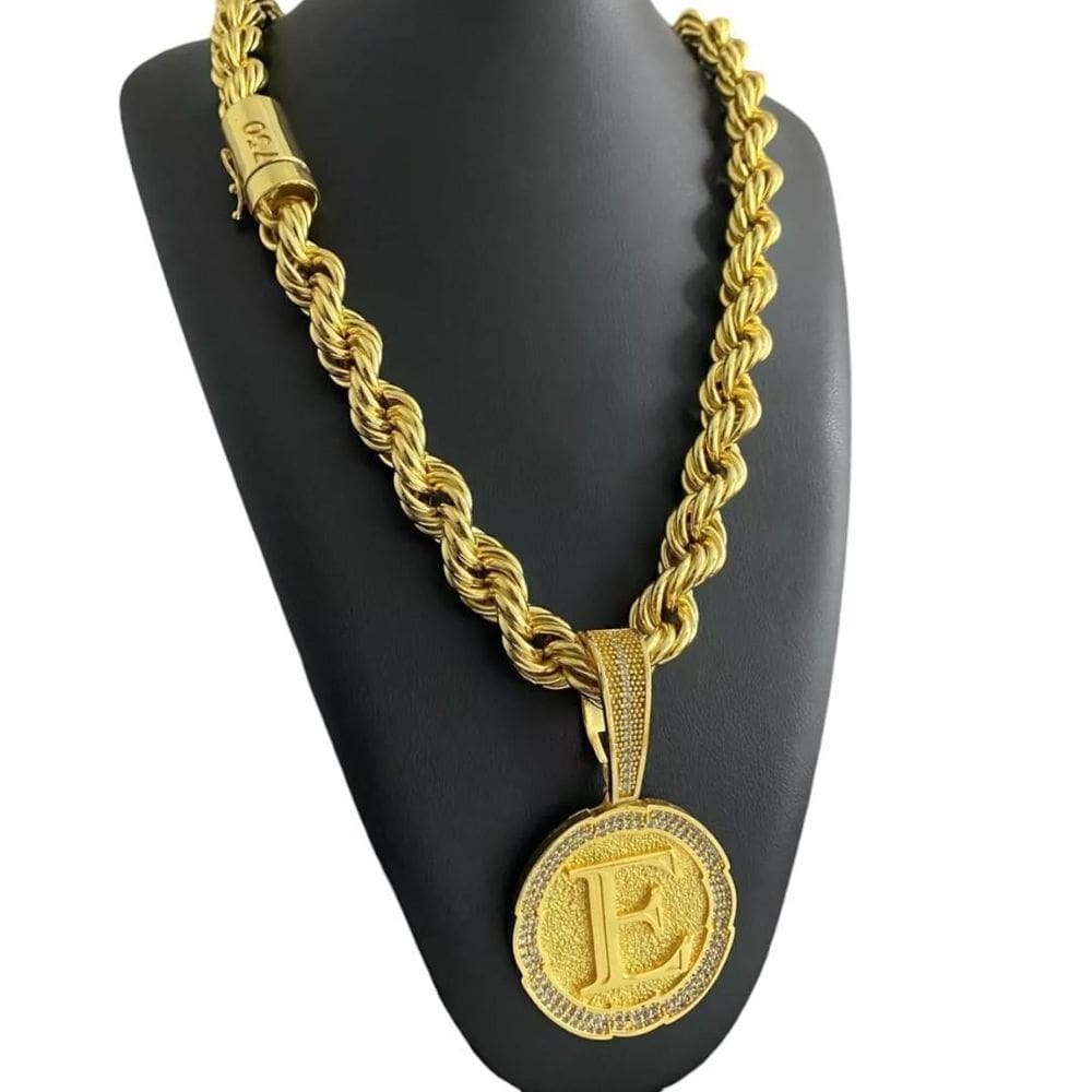 Cordão 13Mm Baiano + Pingente Letra - Banhado A Ouro