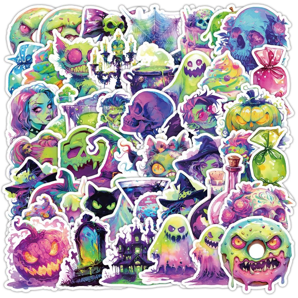 Adesivos Neons Halloweens em vinil impermeável Anime S (50 unidades)