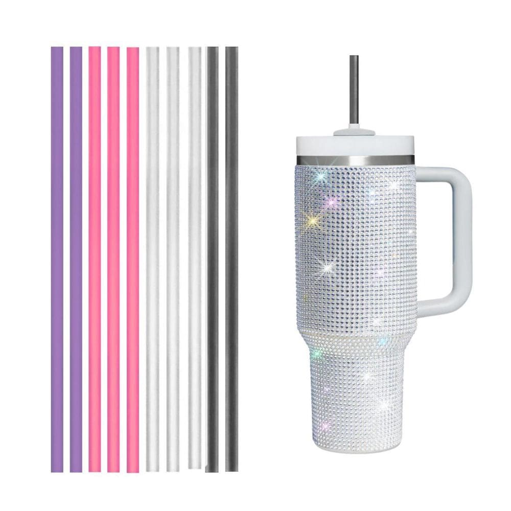 10 Canudo Reutilizavel Compativel Para Copo Com Strass 31Cm