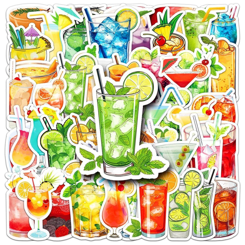Adesivos, coquetéis, vinhos, vinil impermeável, anime, 50 unidades