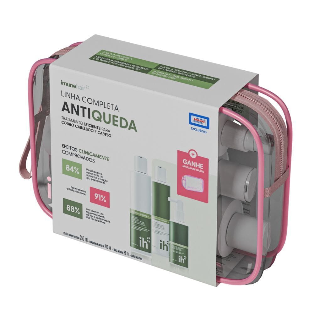 Imune Hair Linha Antiqueda Shampoo 250ml, Condicionador 200ml e Tônico 60ml Acompanha Necessaire