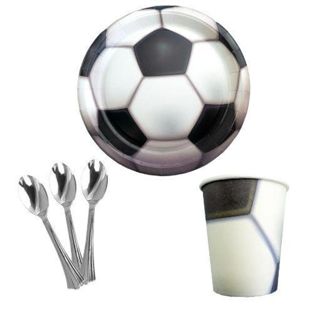 Kit 10 Pratos Copos De Bola De Futebol Papel Colher 14Cm