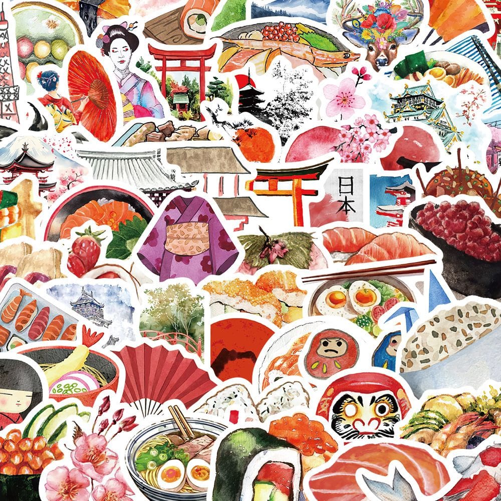 Adesivos: 64 unidades/lote, estilos de sushi japoneses, água, 5-7 cm