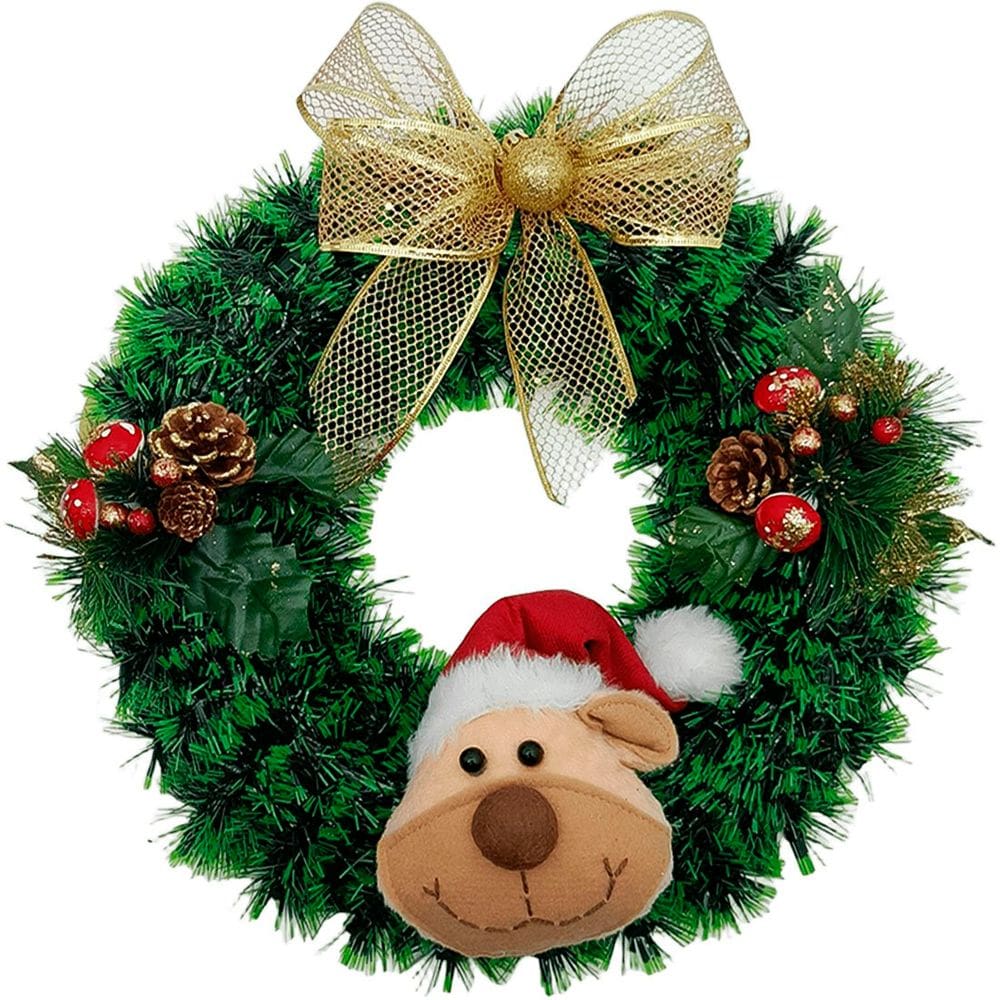 Guirlanda Natalina Decoração De Porta Noel Rena Urso De 40cm