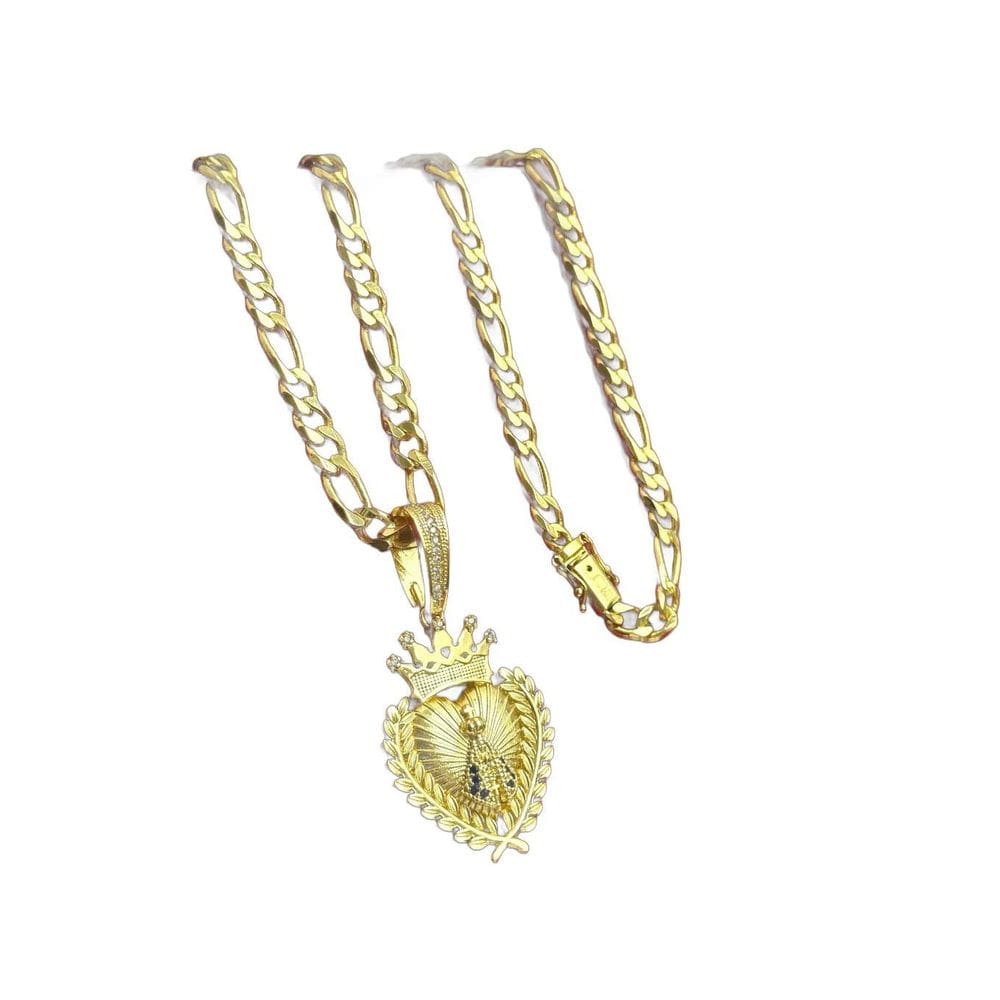 Cordão 3X1 8Mm + Pingente Santa Coração Coroa Banhado A Ouro