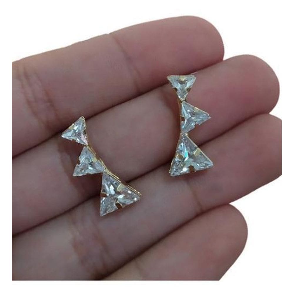 Brinco Ear Cuff Noiva Pedra Zirconia Triangulo Folheado 18K