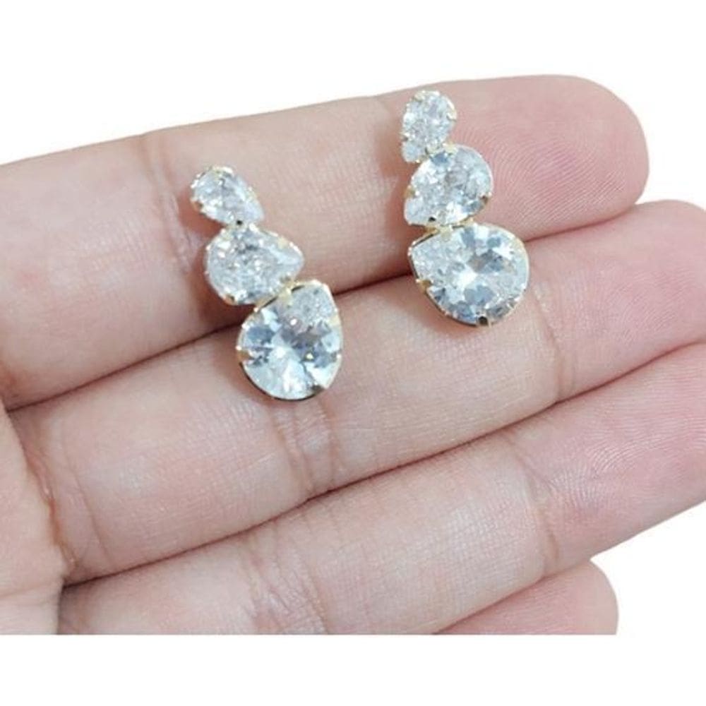 Brinco Ear Cuff Pedra Zirconia Gota Dourado Festa Folheado