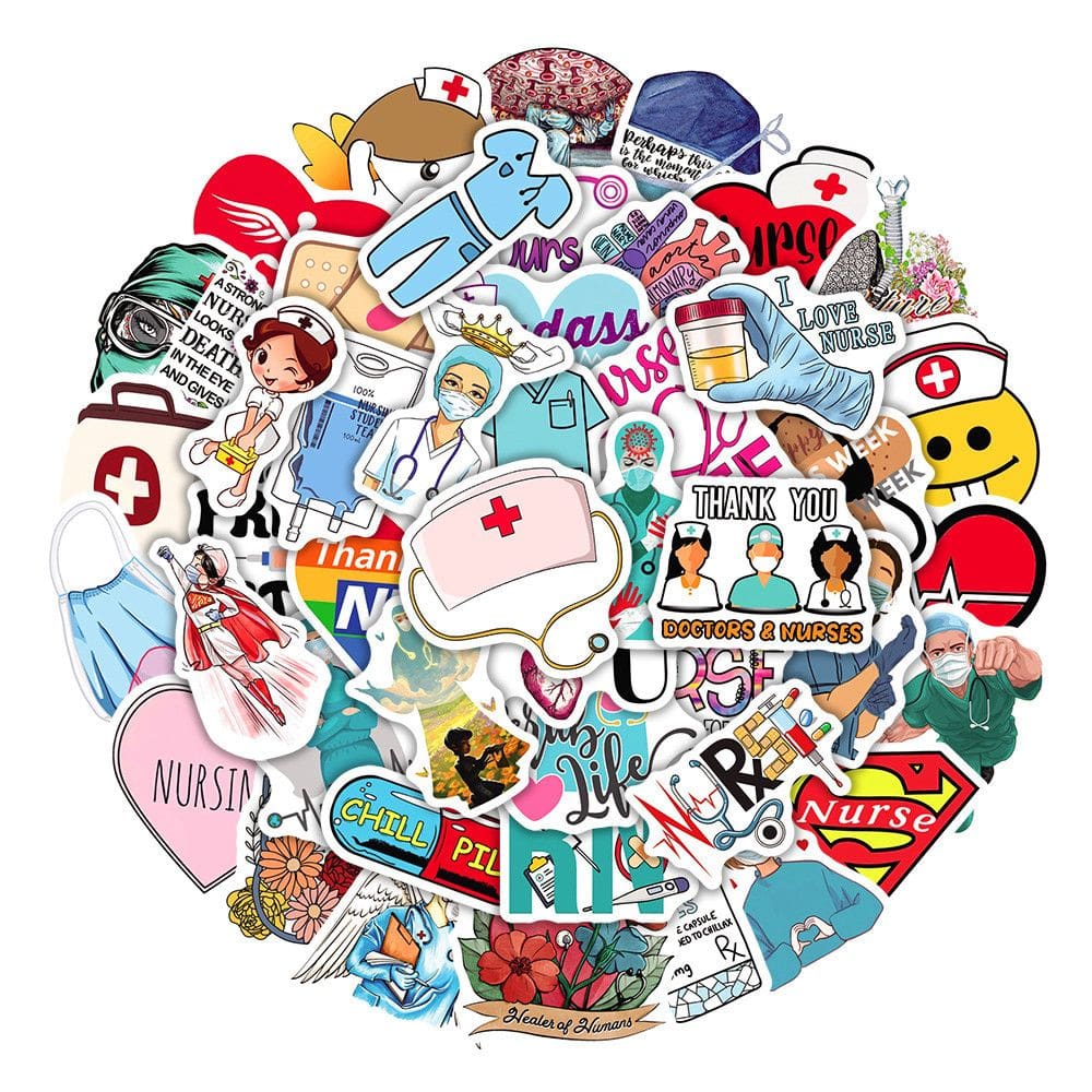 Pacote de adesivos Nurses Day Anime, vinil impermeável, 50 unidades