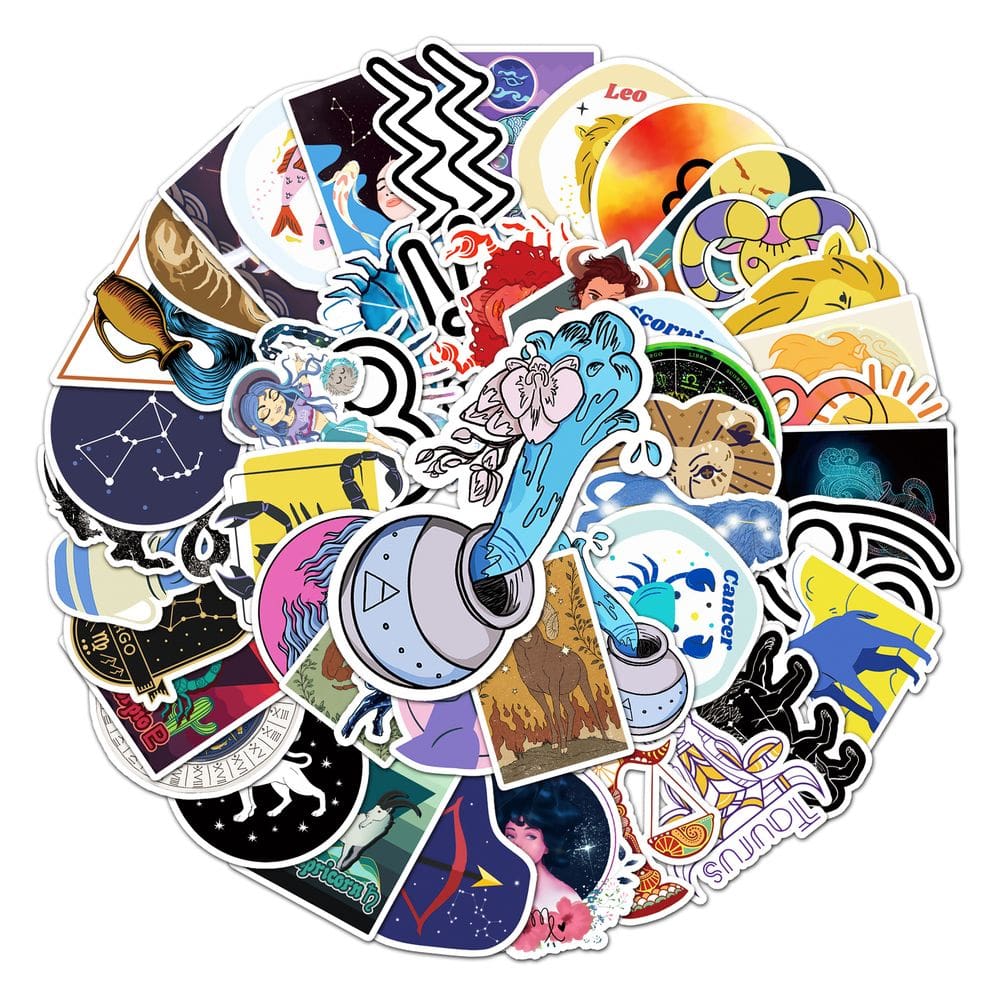 Adesivos Doze Signos do Zodíaco, anime, vinil impermeável, 50 unidades