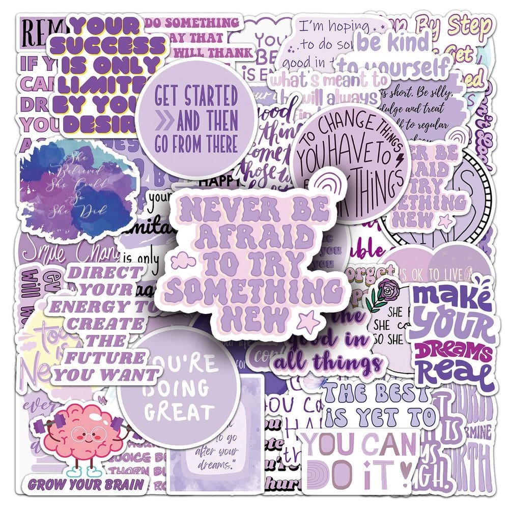 Adesivos roxos Inspirationals à prova d`água (50 unidades) de 5 a 7 cm