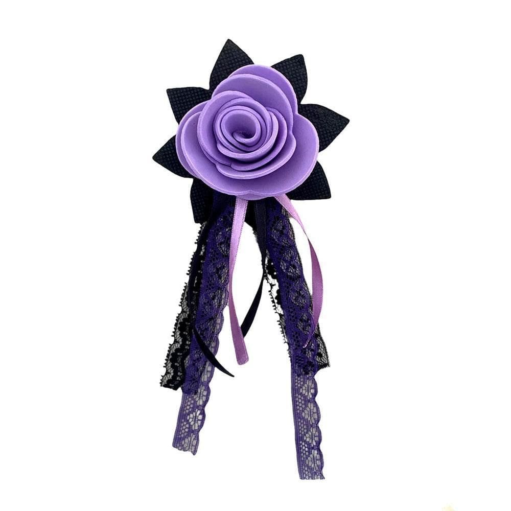 Presilha Broche Flor E.V.A Preto Roxo Com Fita 1Und Fantasia
