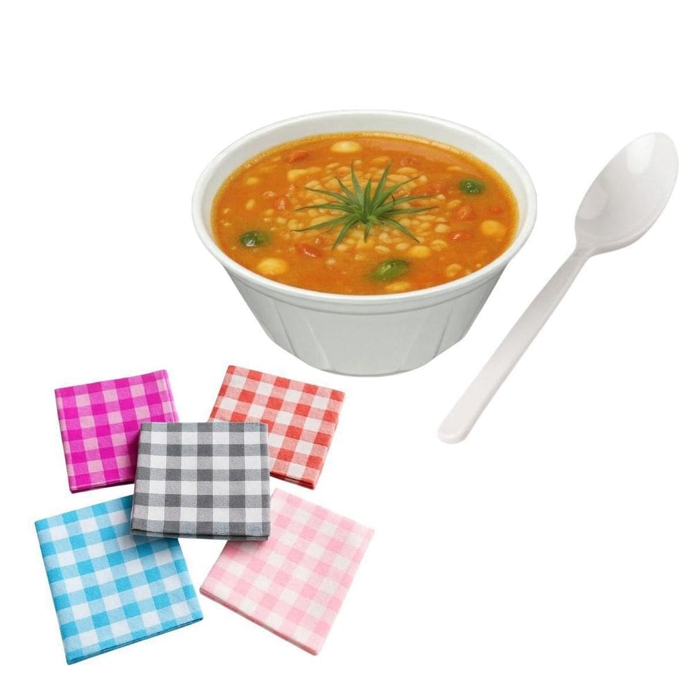 Kit Descartáveis 50 Cumbucas De Isopor+Colheres+Guardanapos