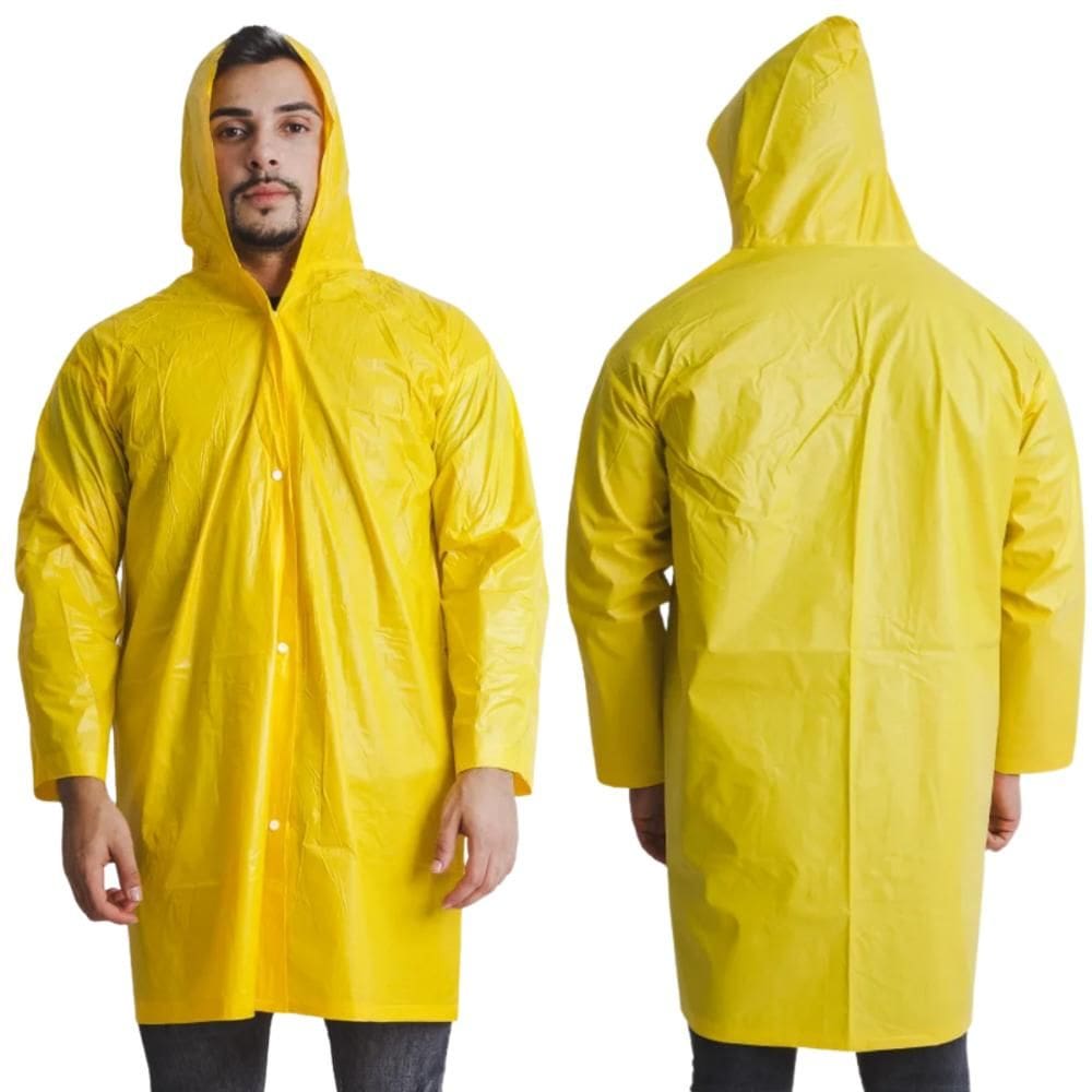 Capa de Chuva Impermeável Amarela Com Capuz PVC Forrado Pop Com CA Maicol