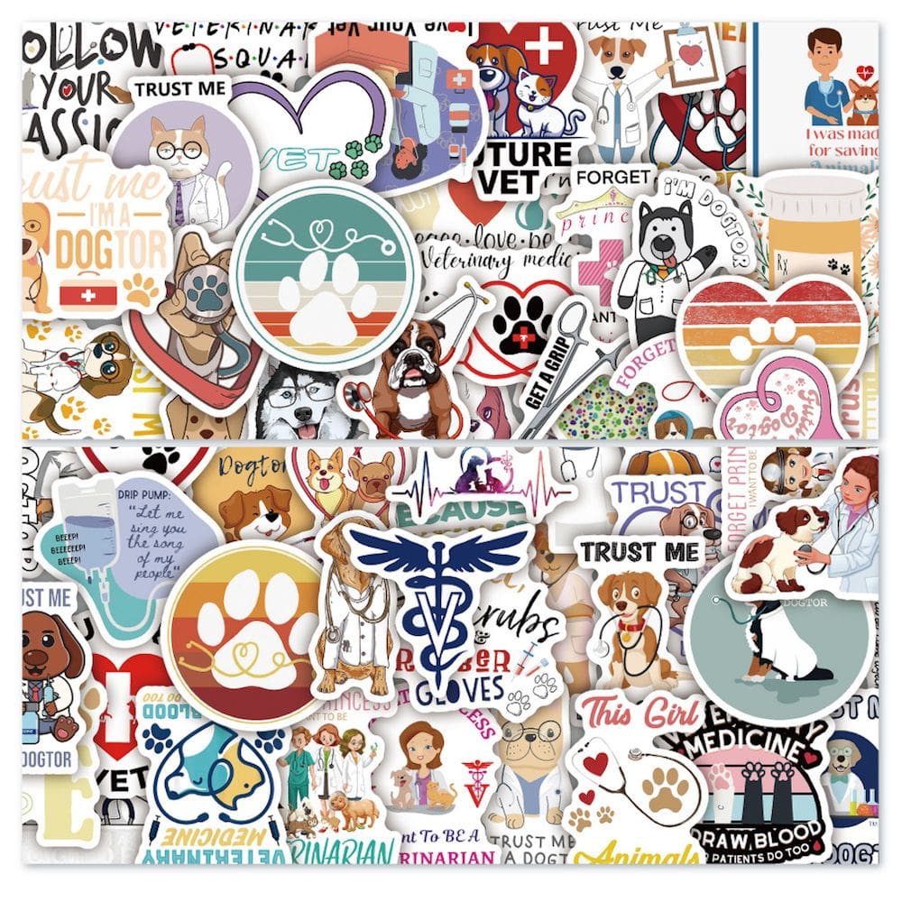 Adesivos para cães, desenhos animados, cães veterinários, pacote de 60 unidades
