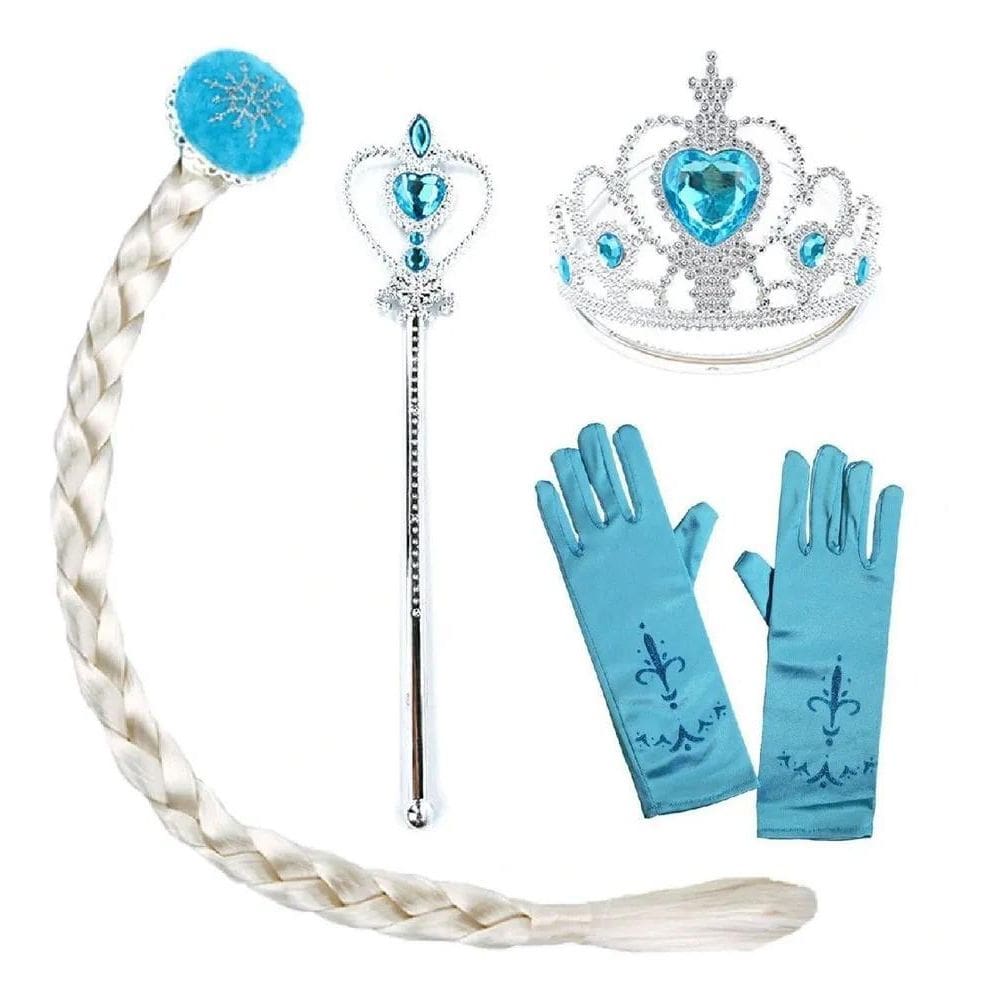 2X Kit Frozen Elsa Acessórios Com Trança Luvas Coroa E Varin