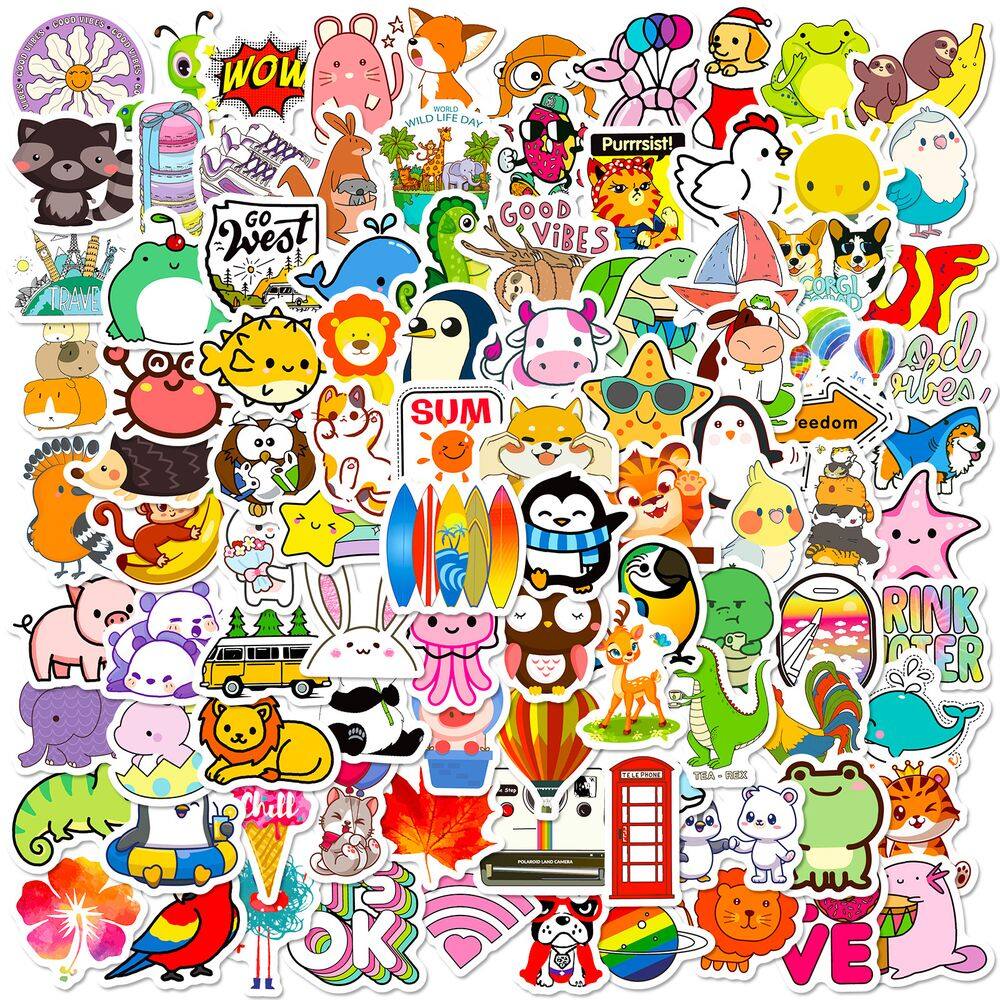 Pacote de adesivos: 100 unidades de vinil impermeável com design de anime animal