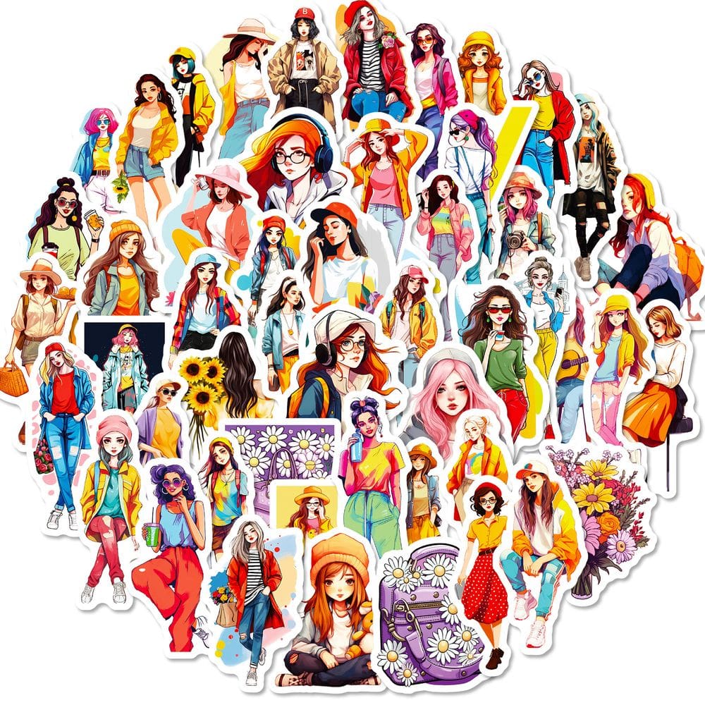 Pacote de adesivos Fashionable Girl Anime Waterproof Vinyl x50