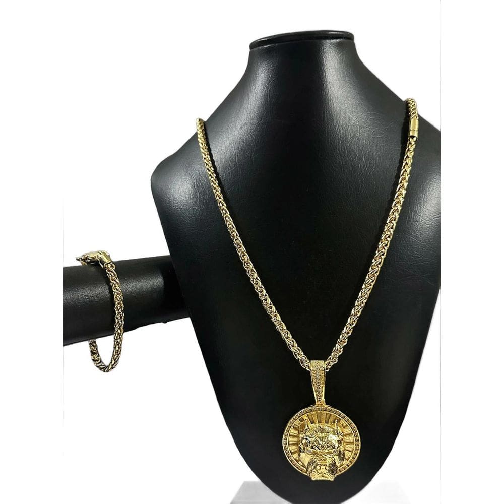 Cordão Peruano 8Mm + Pingente Pitbull - Banhado A Ouro 18K