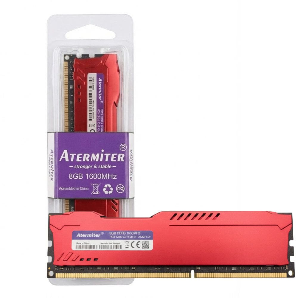 Memória RAM Gamer Desktop Atermiter 8GB 1600MHz DDR3, PC3-12800-CL11, DIMM, 1.5V, com Dissipador Vermelho