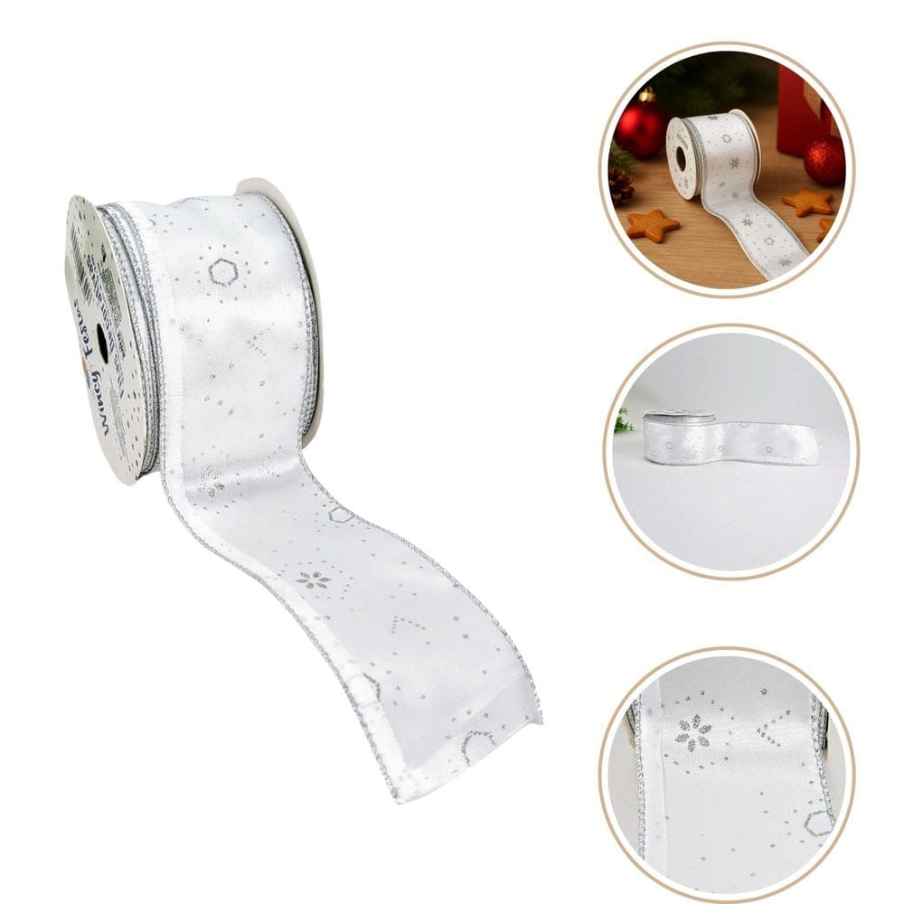 Fita Branca E Prata Natalina Floral 6Cmx9M Natal Decorativa