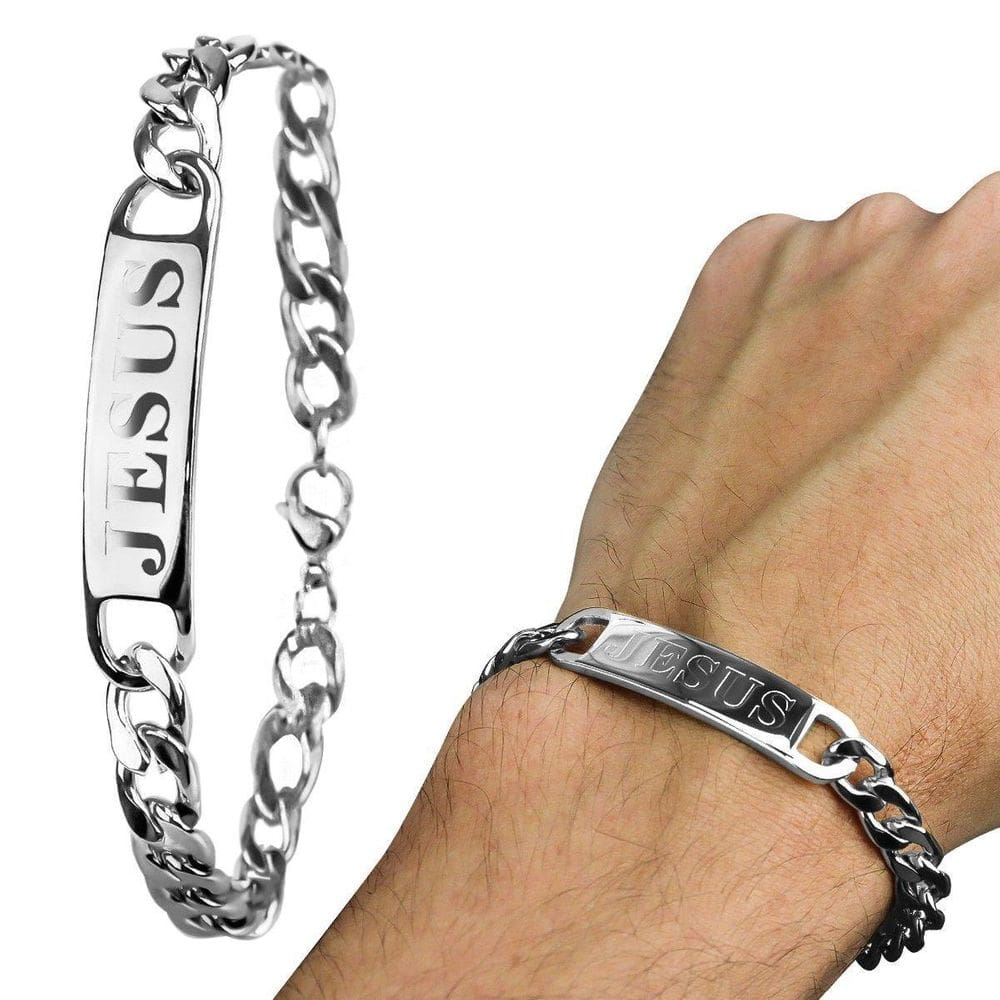 Pulseira Prata Religiosa Aço Inox Jesus Cristo Masculina