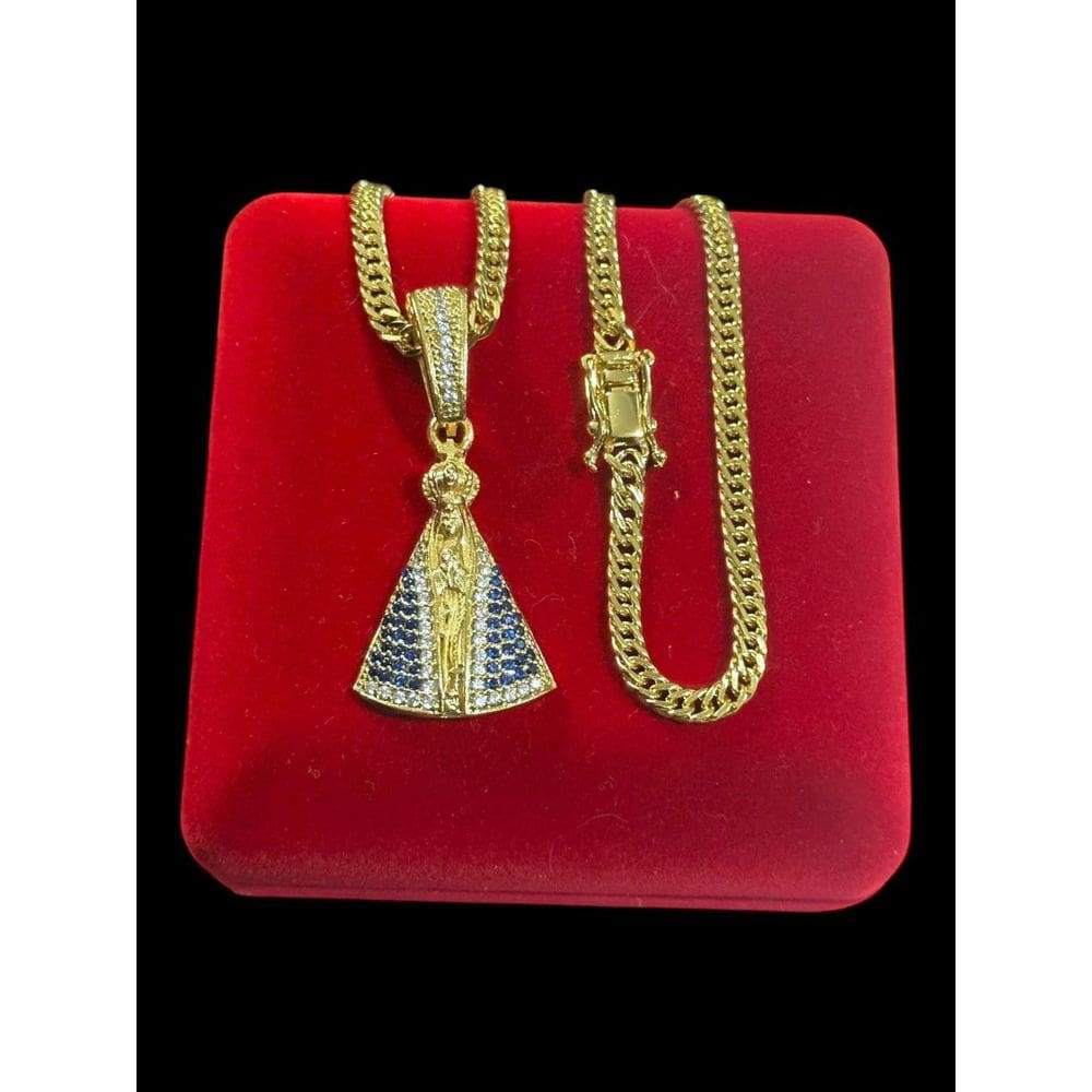 Cordão Feminino Grumet 5Mm + Pingente Santa Banhado A Ouro