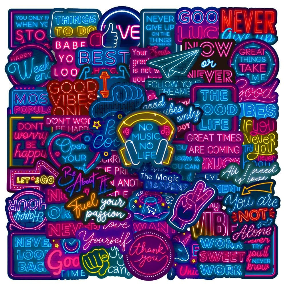 Pacote de adesivos Neon Inspirational Anime à prova d`água, 50 unidades