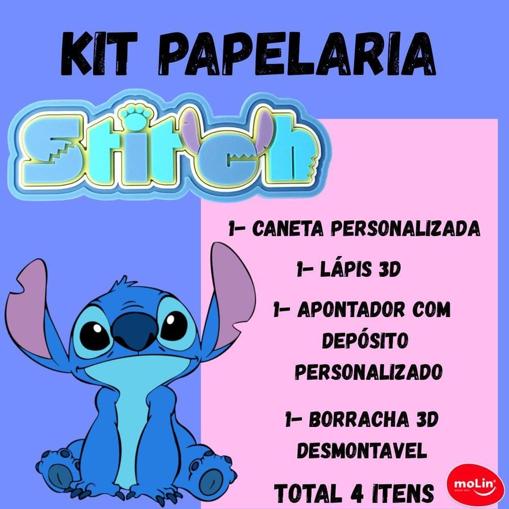 Kit Papelaria Do Stitch Com 4 Unidades Personalizados