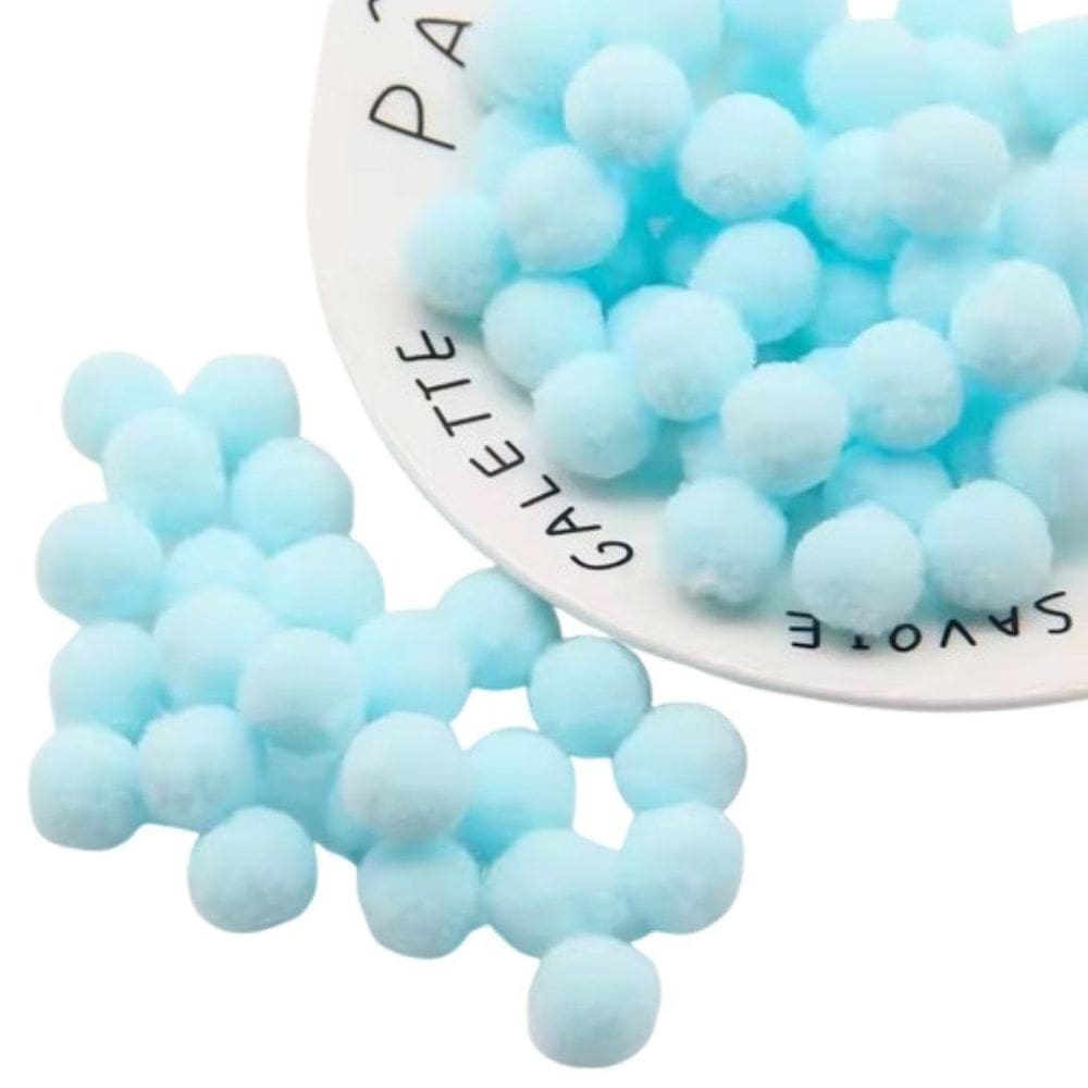 Pompom Liso Solto Pelucia 13Mm Com 100 Unidades Azul Claro