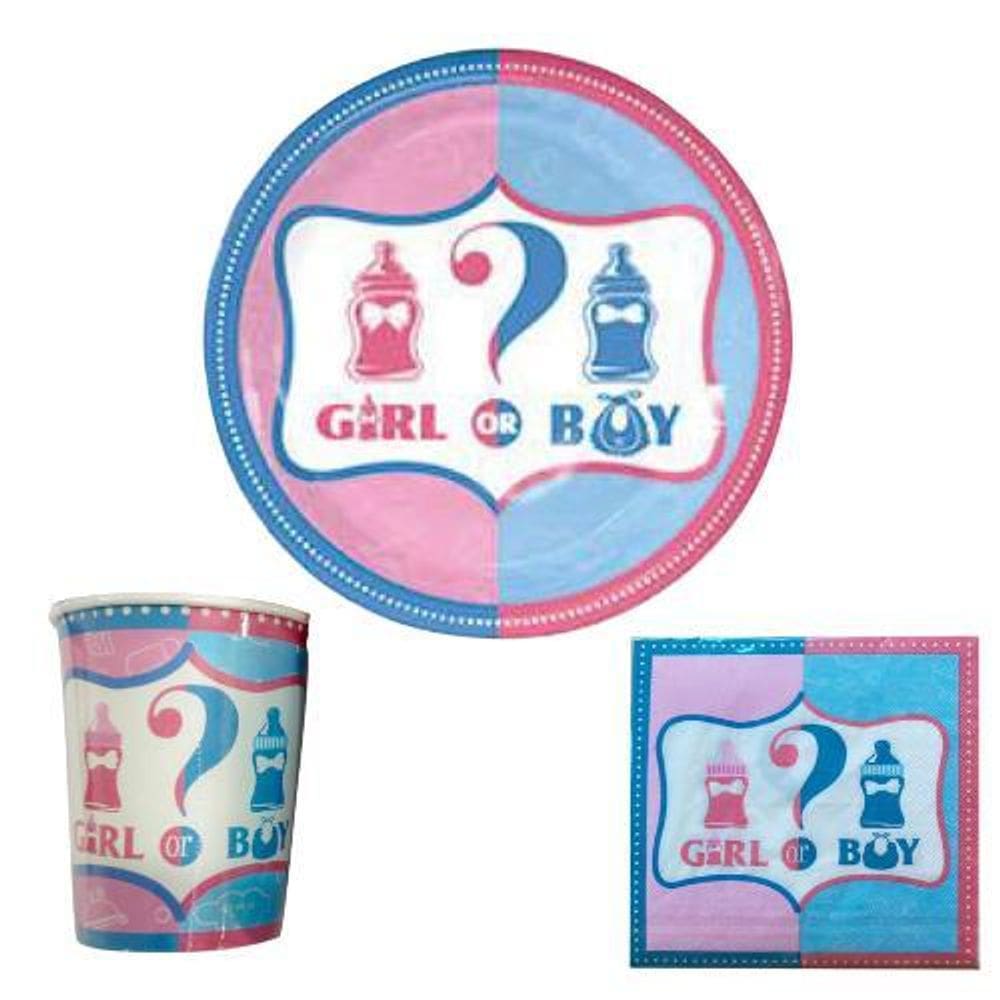 Kit 40 Convidado Pratos Copos Guardanapo Papel Chá Revelação