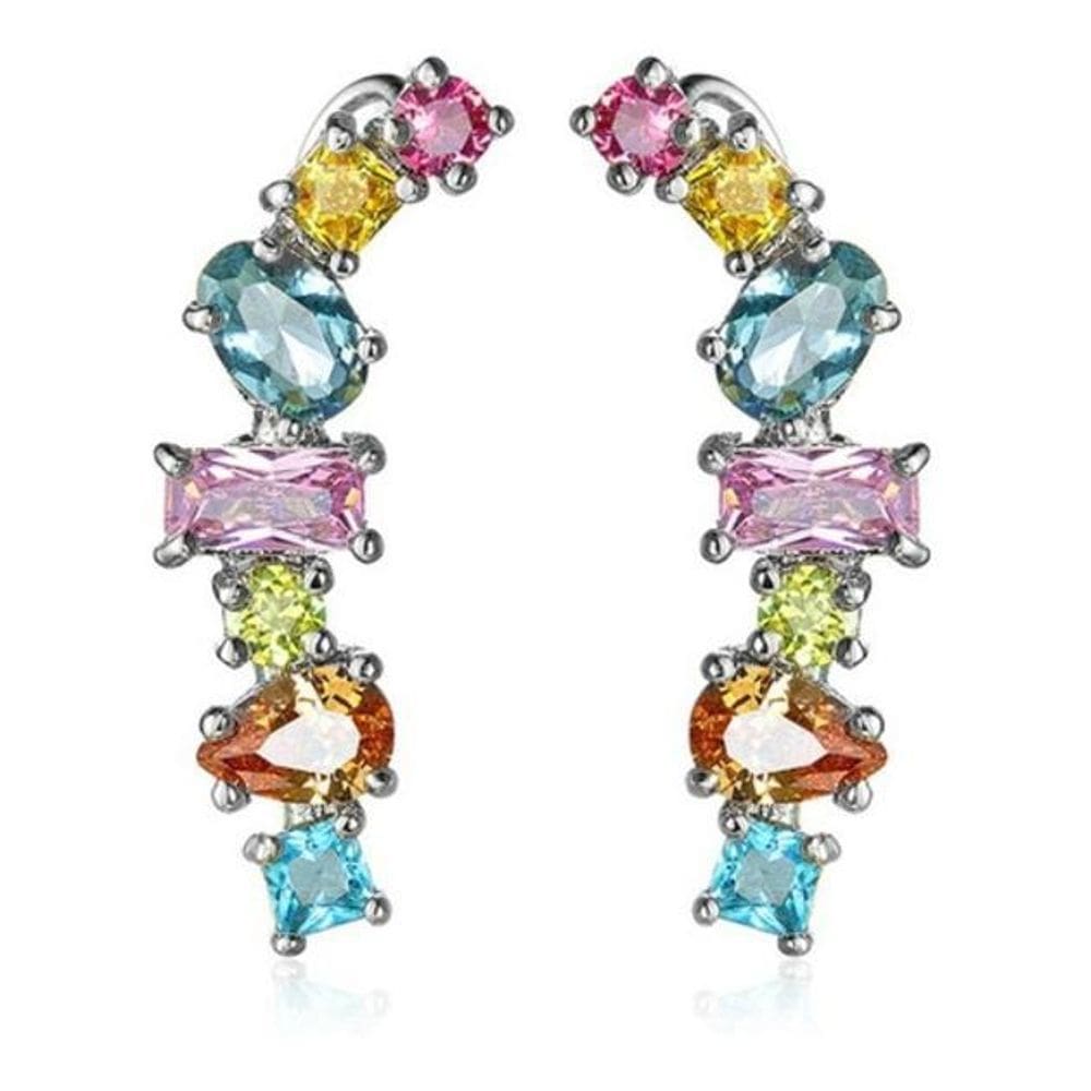 Brinco Ear Cuff Noiva Pedra Zirconia Colorido Festa 15 Anos