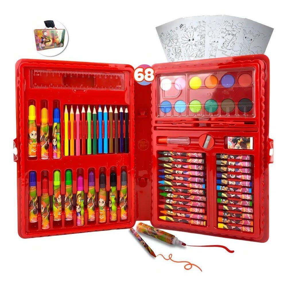 2X Estojo Maleta 68 Peças Crianças Canetinhas Giz Lápis Meni