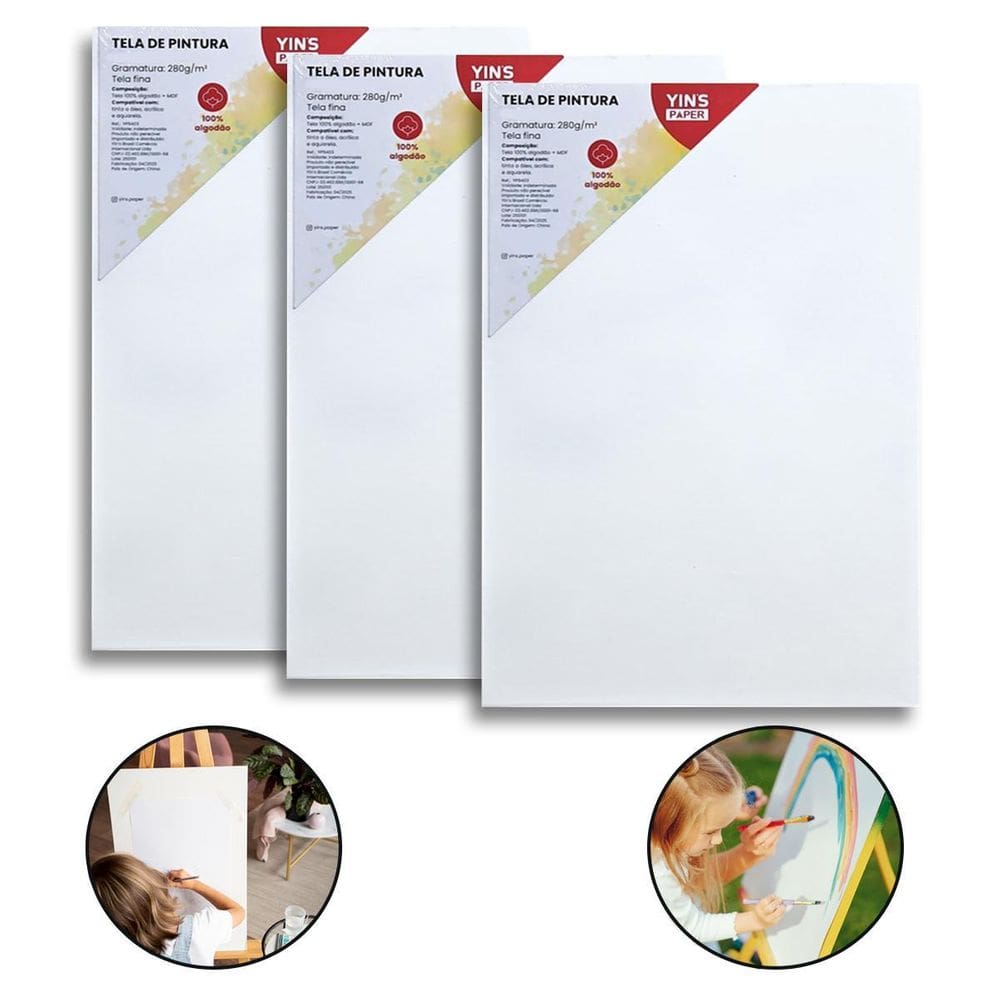 Kit 3 Telas De Pintura Fina 40X50 100% Algodão Pronta