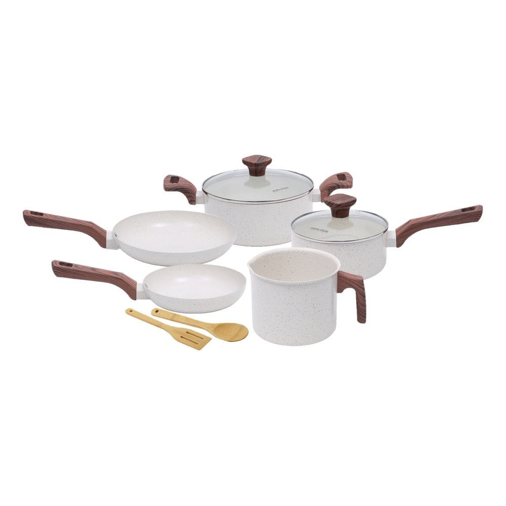 Jogo de Panela de Indução 7 Peças Fundo Triplo e Revestimento Ceramico Mimo Style Marmol