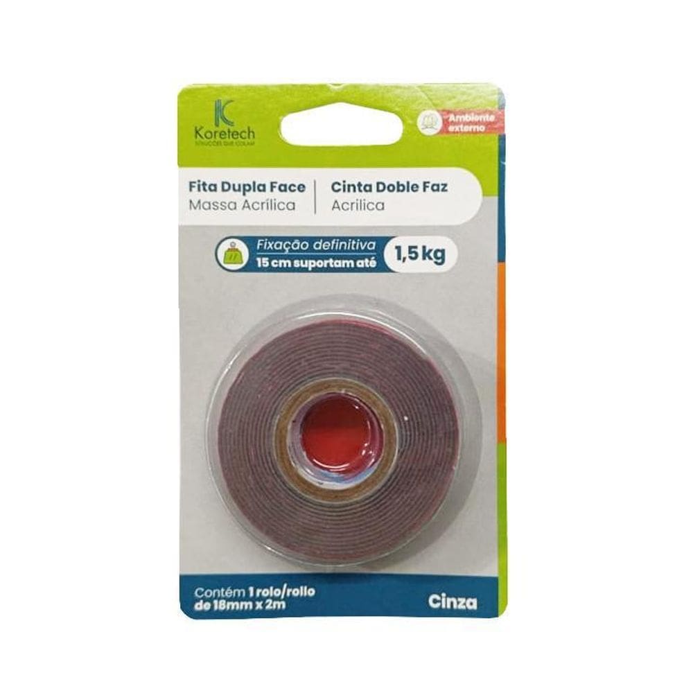 Fita Dupla Face Massa Acrílica Cinza 18Mm X 2M Uso Int E Ext