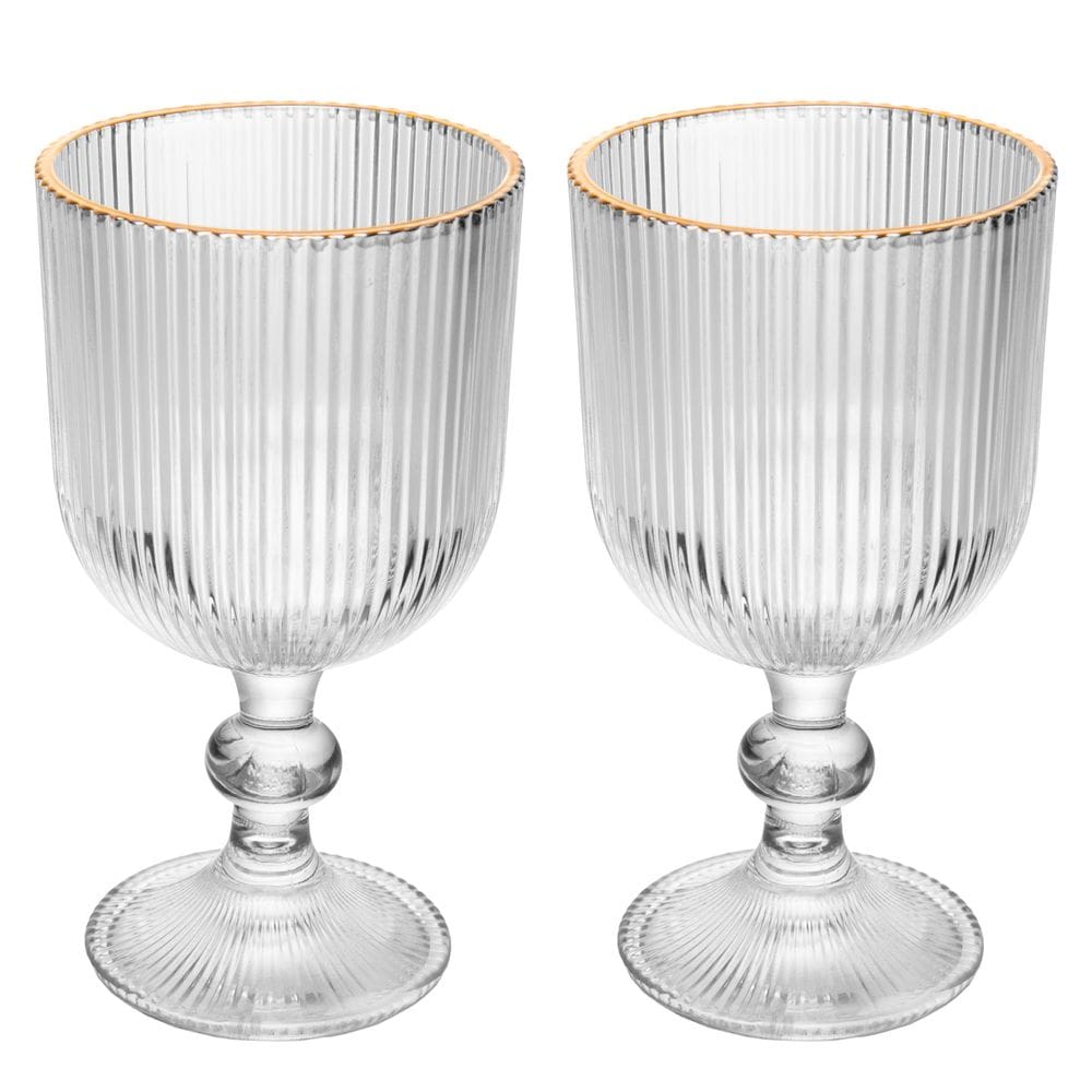 Cj 2 Taças de Vidro P/Água C/Fio de Ouro Lines 380ml Wolff