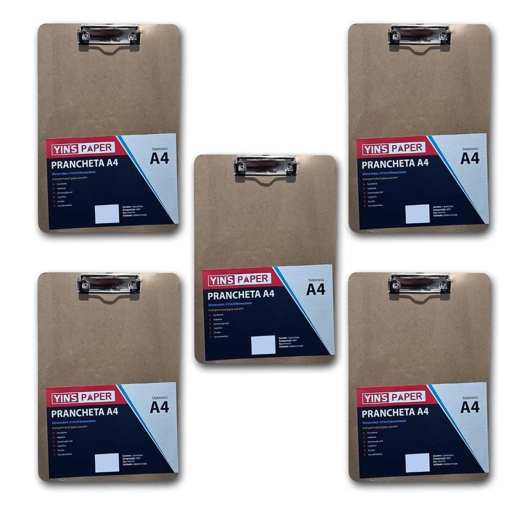 Kit 5 Pranchetas De Madeira A4 Mdf Predendor Metal 31X22