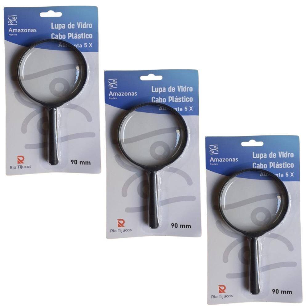 3 Lupas Manual 90Mm Aumento Grande 5X Lente Leitura Estetica