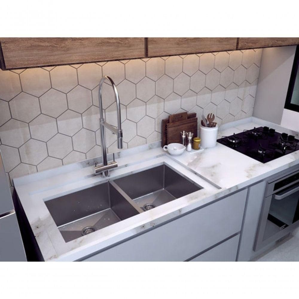 Cuba Dupla Cozinha Gourmet Aço Inox Lixeira Gourmet Premium