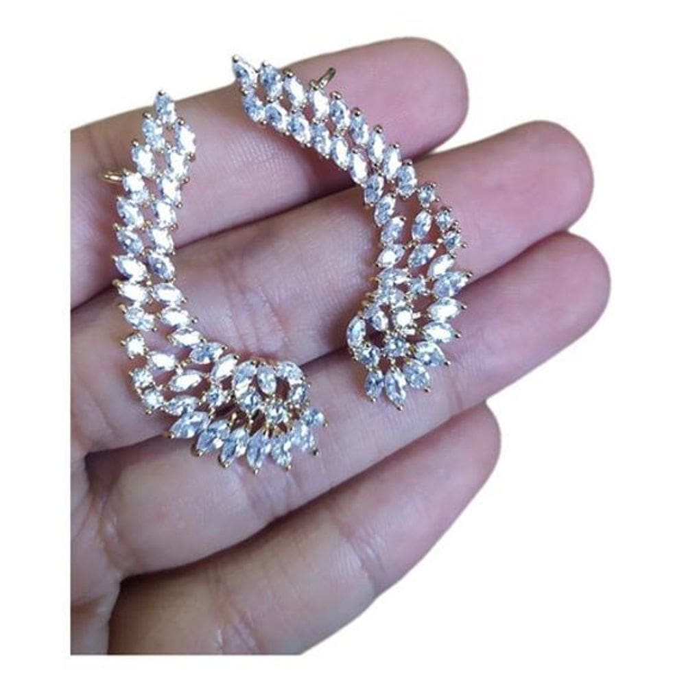 Brinco Ear Cuff Noiva Pedra Zirconia Dourado Festa Debutante