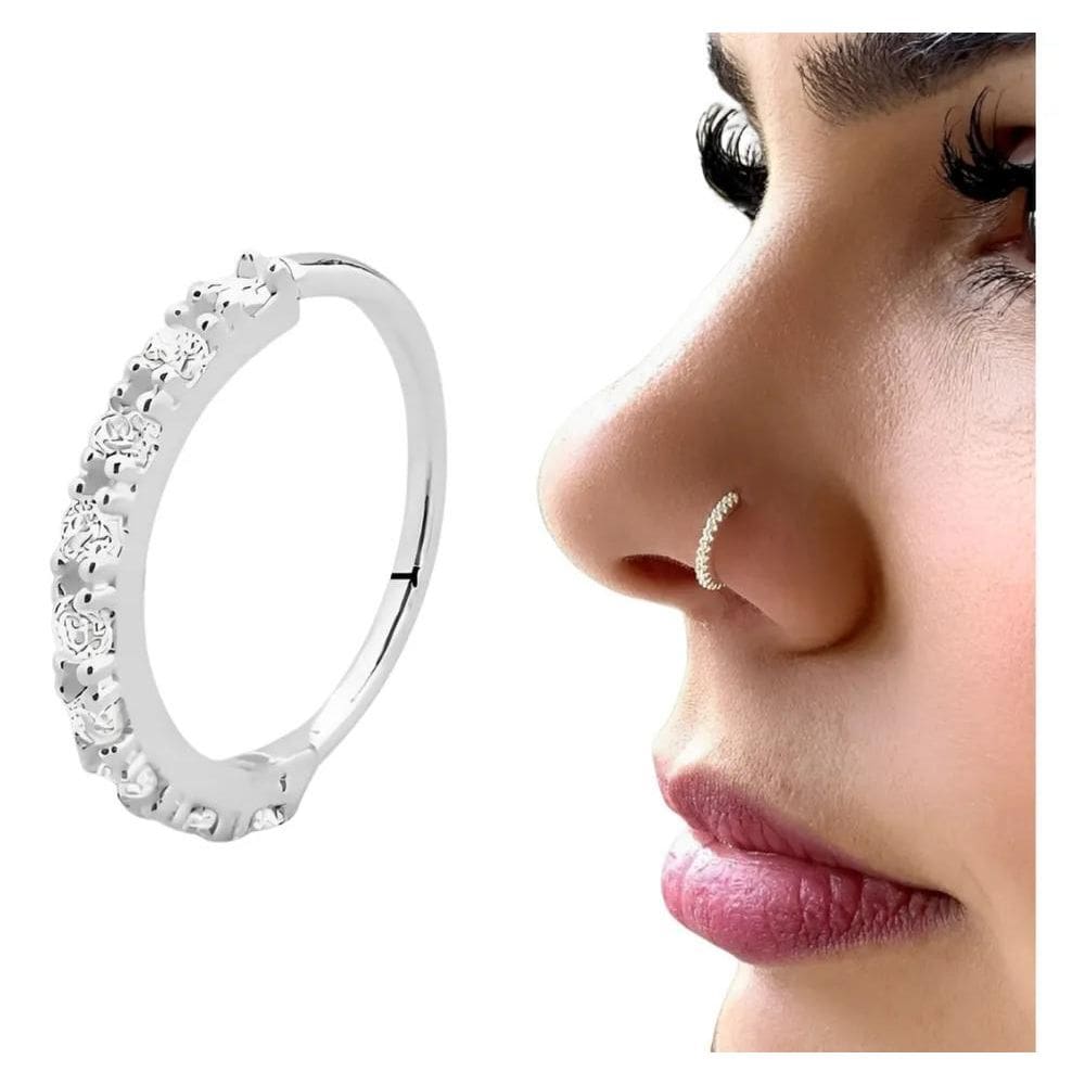 2X Piercing Nostril Nariz Prata 925 Cravejado 9Mm Fino Delic