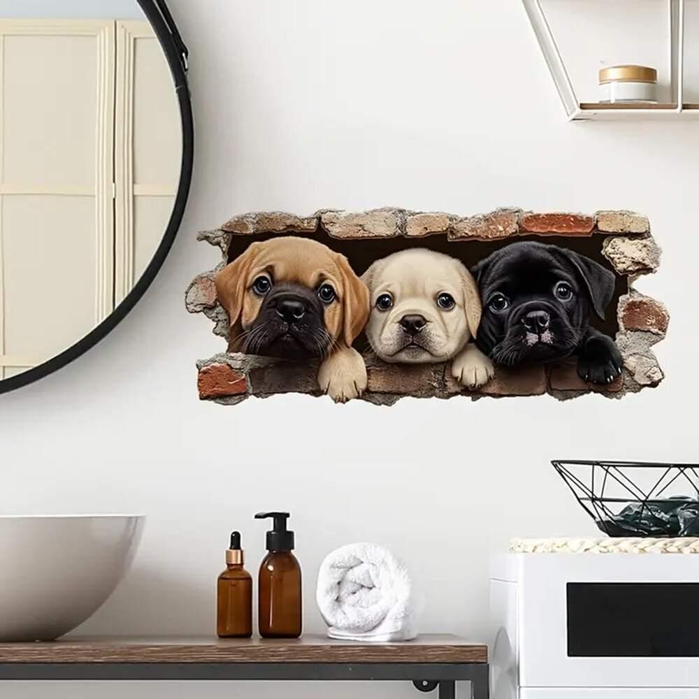 Adesivo De Parede Buraco 3D Cachorros