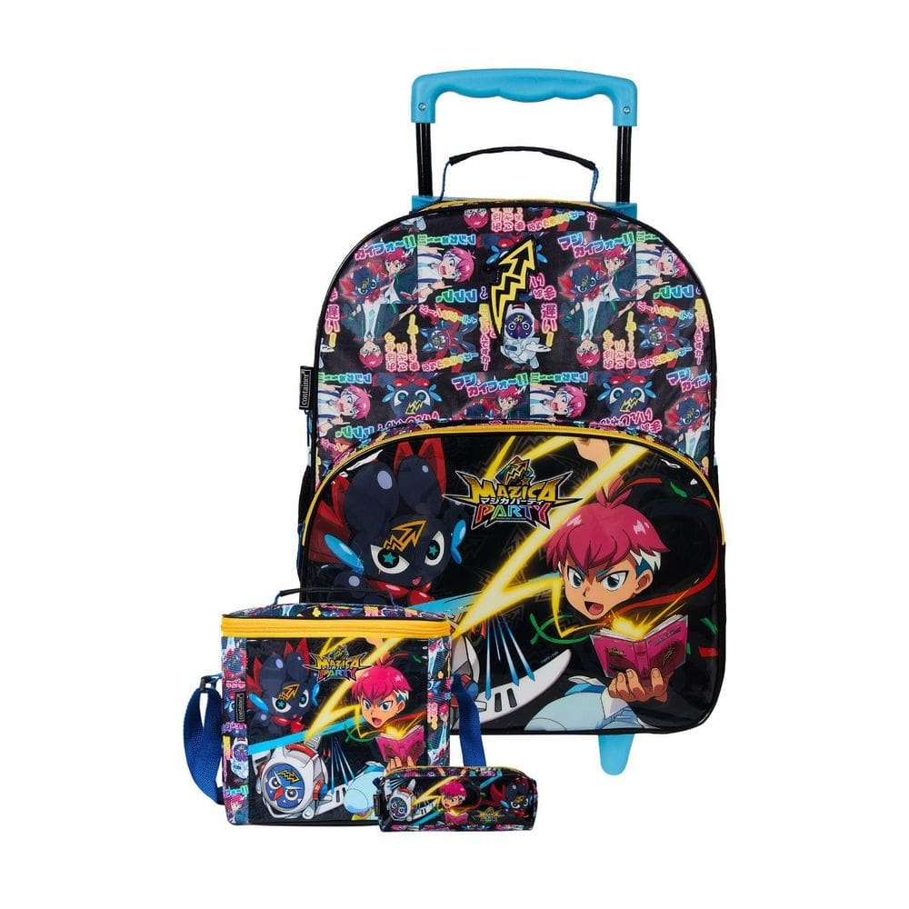 Kit Escolar Mazica Anime Mochila Rodas + Lancheira + Estojo