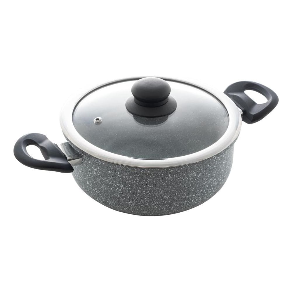Caçarola de Indução com Tampa de Vidro 22cm Granilite Cinza Alumínio com Revestimento Cerâmico